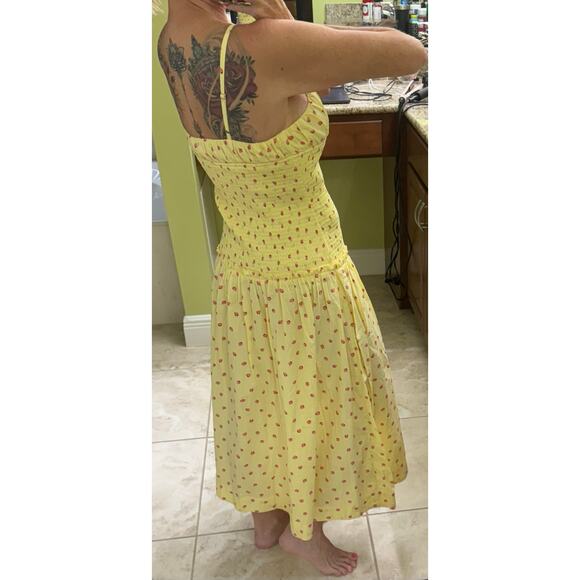 Free People Lavender Daze Dress Small Strawberry Lemon Combo midi yellow New - Picture 4 of 8